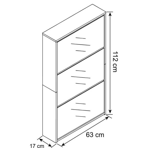 StidoXL schoenenkast 3 kleppen spiegel wit.