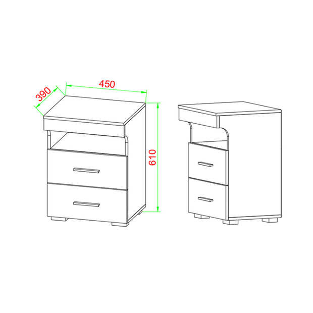 SlepalL nachtkastje 2 laden 1 plank wit.