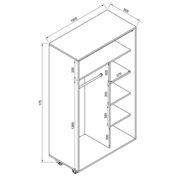 Ostila kledingkast kast met ophangstang 5 planken wit.