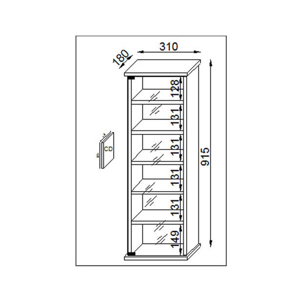 Loposa wandkast CD,DVD opslag 150 CD 6 planken wit.