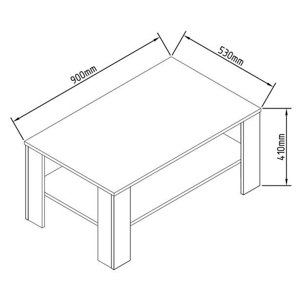 Dalus salontafel 1 plank antraciet, eik decor.