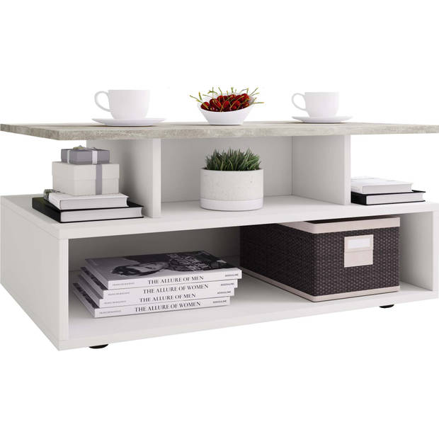 Esila salontafel 4 planken wit, beton decor.