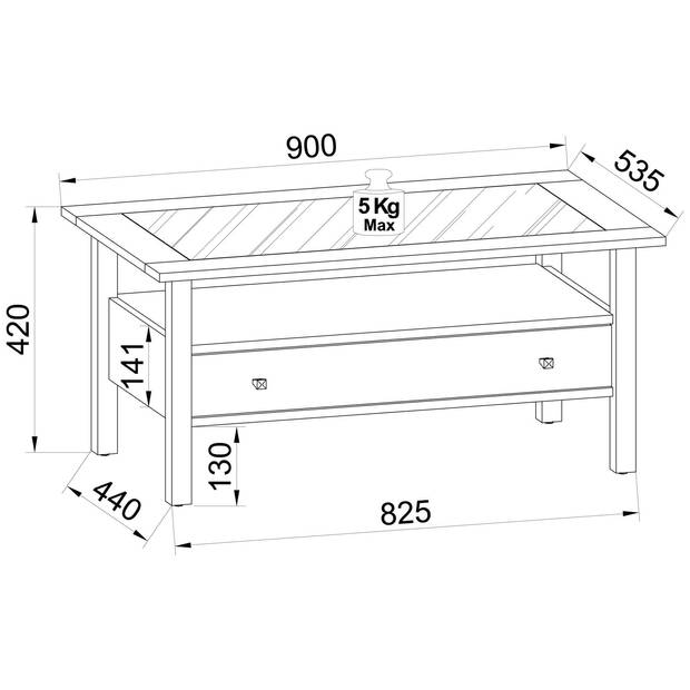 LingisL salontafel 1 lade 1 plank zwart.