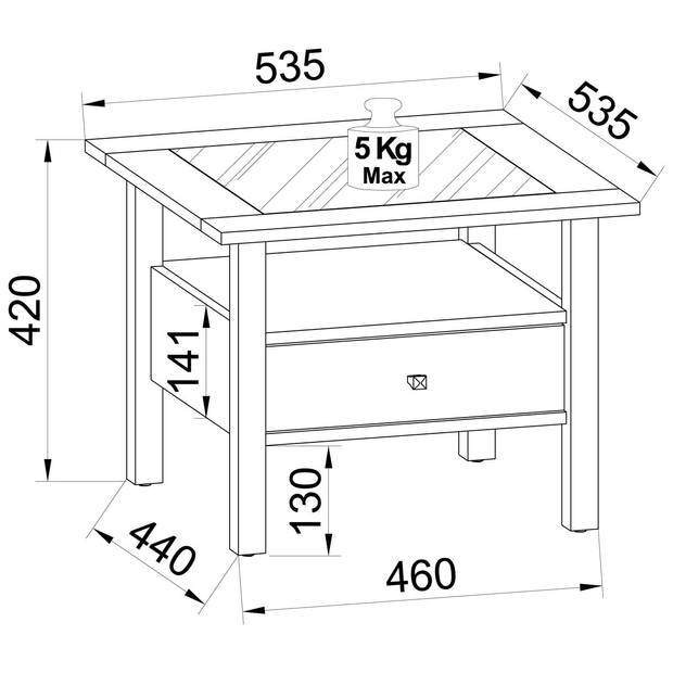 LingisM salontafel 1 lade 1 plank zwart.