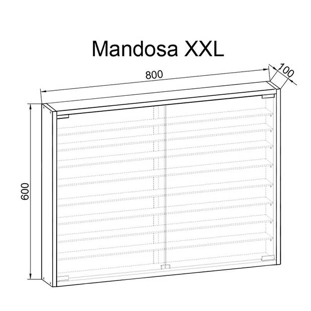 MandosaXXL glazen vitrines wandmontage 2 glazen deuren zwart.