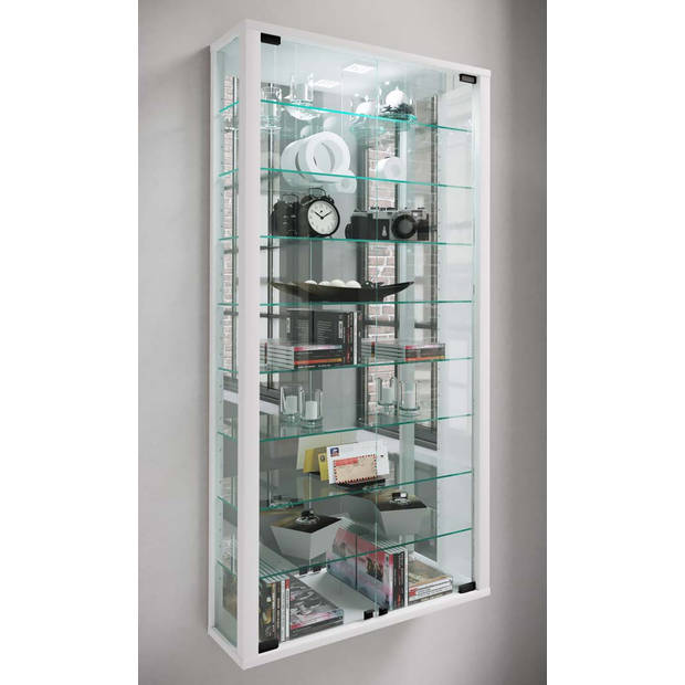 VitrosaMaxi vitrinekast wandmontage met spiegel 2 glazen deuren Incl. LED-verlichting wit.