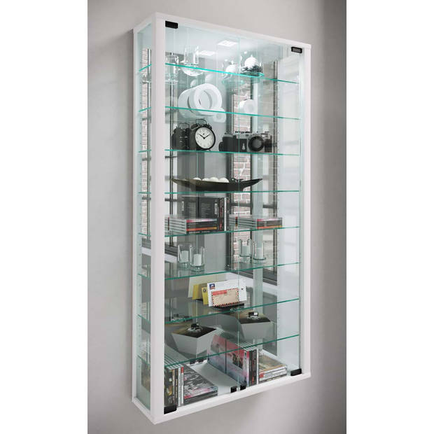 VitrosaMaxi vitrinekast wandmontage met spiegel 2 glazen deuren Incl. LED-verlichting wit.