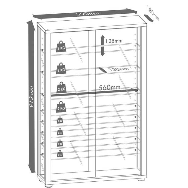 VitrosaMini vitrinekast wandmontage met spiegel 2 glazen deuren zilverkleurig.