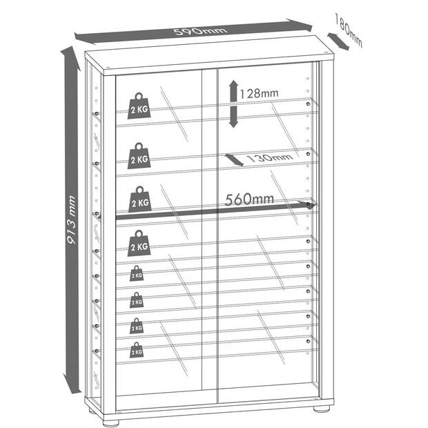 VitrosaMini vitrinekast wandmontage met spiegel 2 glazen deuren nootboom decor.