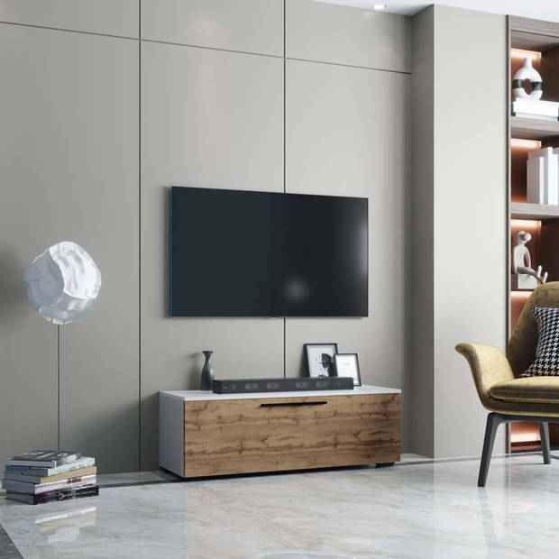 ArilaM TV-meubel 1 kleppe wit, eik decor.