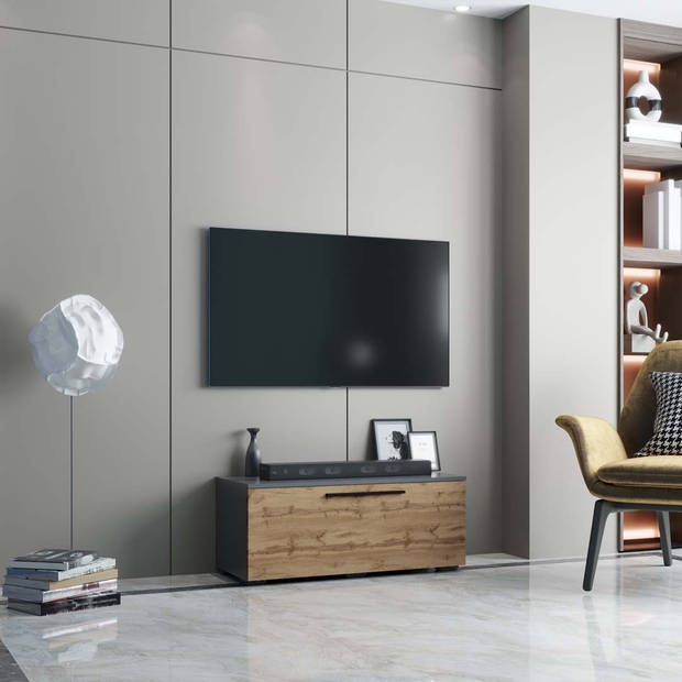 ArilaS TV-meubel 1 kleppe antraciet, eik decor.