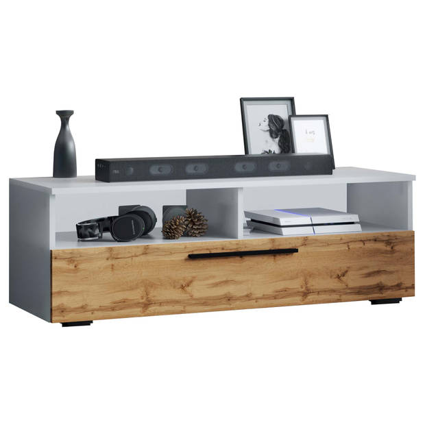 ArilaXL TV-meubel 1 kleppe 2 planken wit, eik decor.