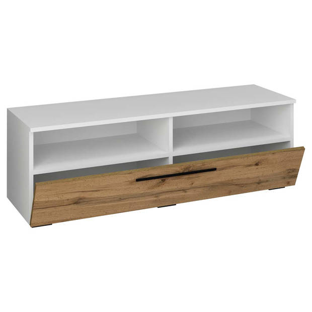 ArilaXL TV-meubel 1 kleppe 2 planken wit, eik decor.