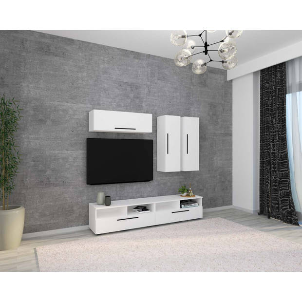 ArilaXL TV-meubel 5 deuren 4 planken wit.
