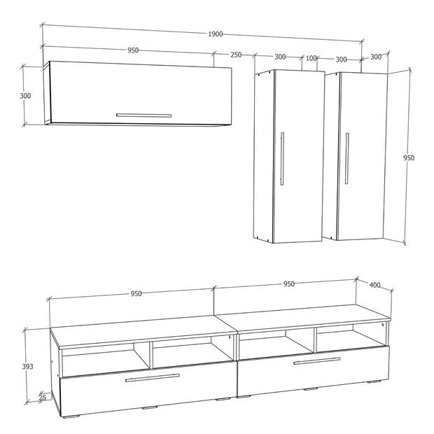 ArilaXL TV-meubel 5 deuren 4 planken wit.