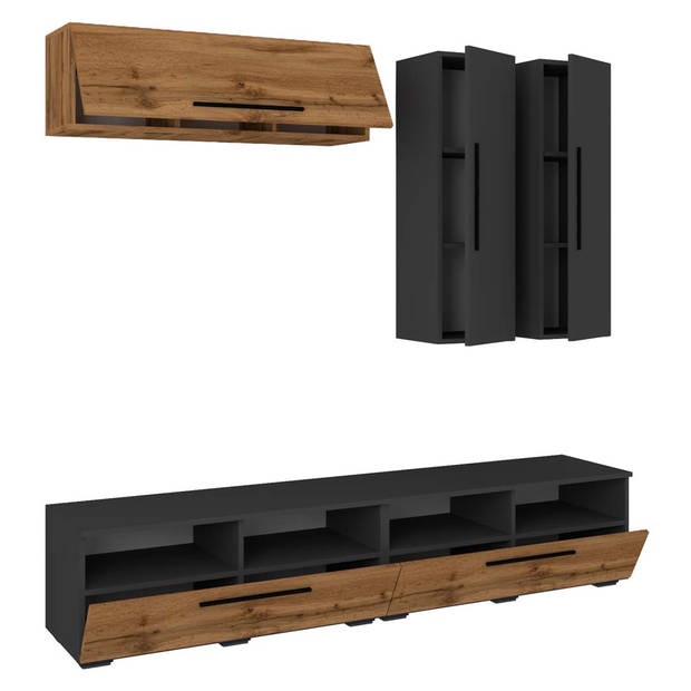 ArilaXL TV-meubel 5 deuren 4 planken antraciet, eik decor.