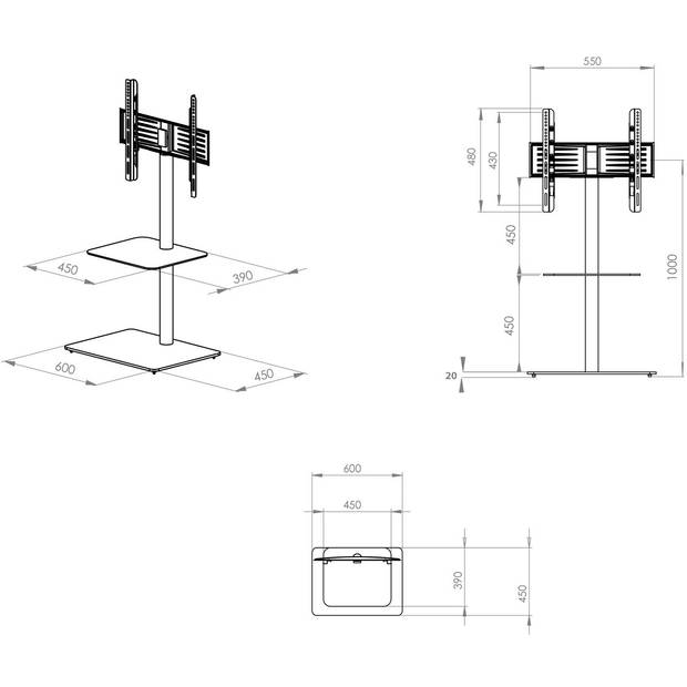 Alani TV-meubel Tv-standaard 1 plank zilverkleurig, glas.