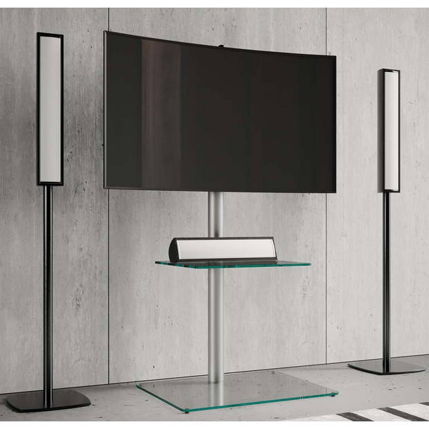 Alani TV-meubel Tv-standaard 1 plank zilverkleurig, glas.