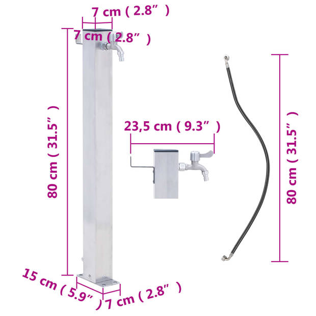 vidaXL Waterzuil vierkant 80 cm roestvrij staal