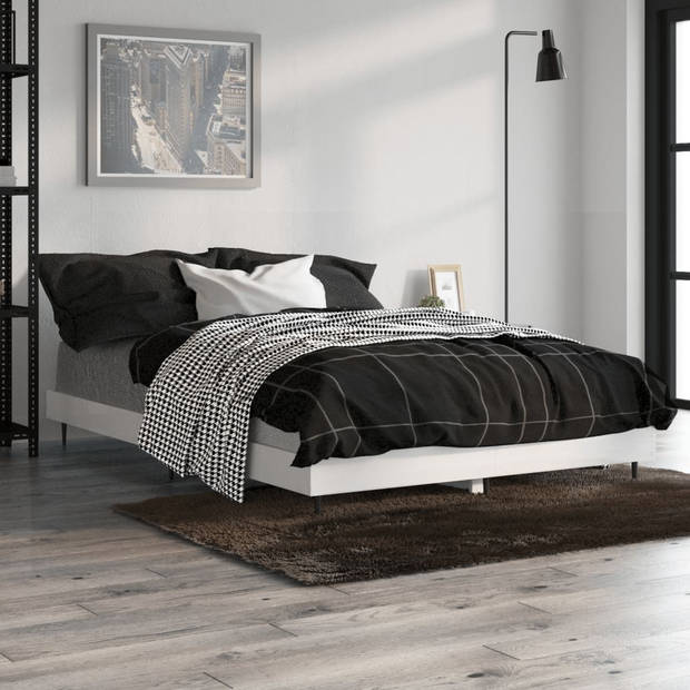 vidaXL Bedframe bewerkt hout hoogglans wit 120x190 cm