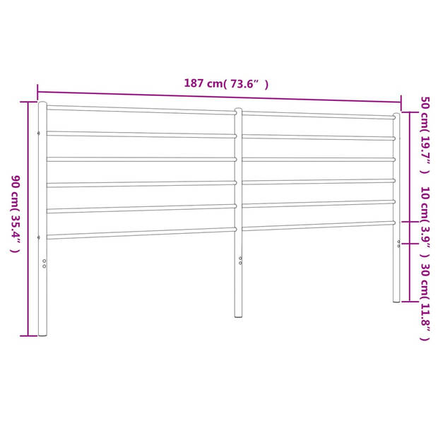 vidaXL Hoofdbord metaal wit 180 cm