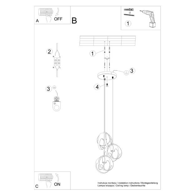 Sollux Hanglamp Tulos 3 lichts Ø 30 cm zwart