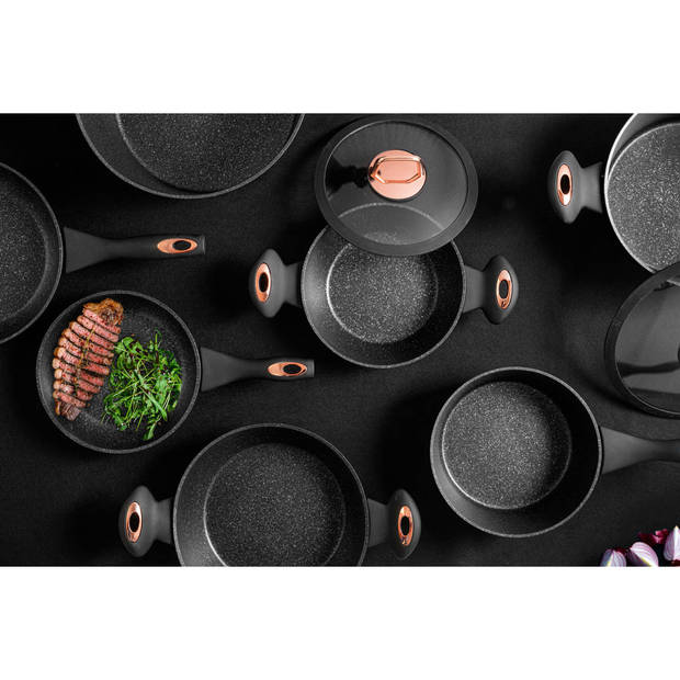 Florina Rosé Limited Edition kookpan braadpan met glazen deksel 2,5L 24cm zwart / rosé goud
