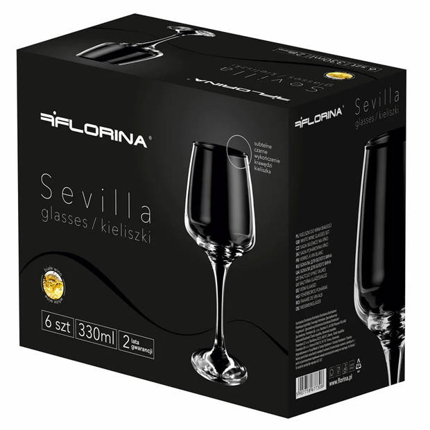 Florina Sevilla 6 exclusieve witte wijnglazen met zwarte onyx rand - 330ml - Wijnglas - Premium glazen