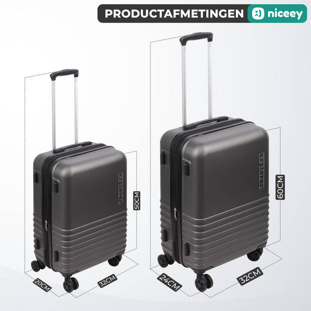 Niceey Kofferset - Trolleyset met TSA - Handbagage en Groot - Zwart