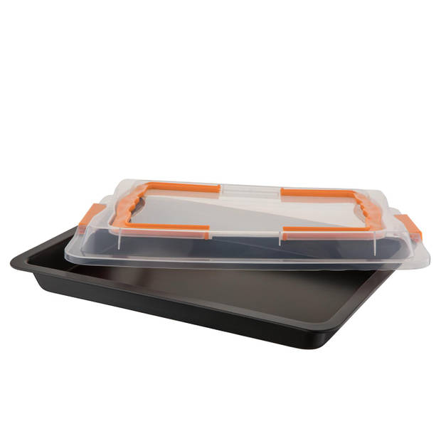 Florina Likoris rechthoekige bakvorm met deksel tiramisu / taart vorm 42 x 29 x 4 cm zwart / oranje