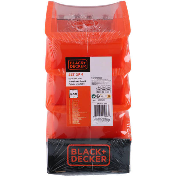 BLACK+DECKER Stapelbare Organizer Bakjes - 4 Stuks - 15 x 24 CM - Kunststof - Oranje