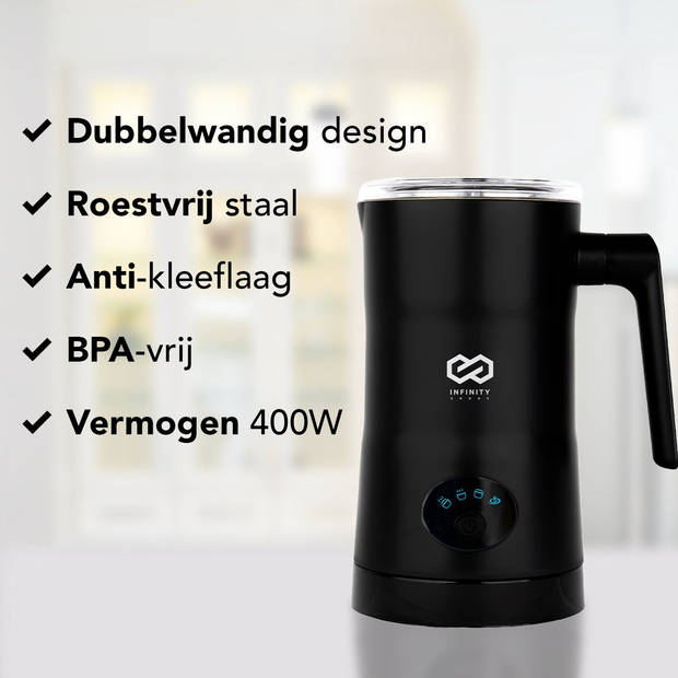 Infinity Goods 4-in-1 Elektrische Melkopschuimer - 350 ml - Opschuimen en verwarmen - Cappuccino - Vaatwasserbestendig -