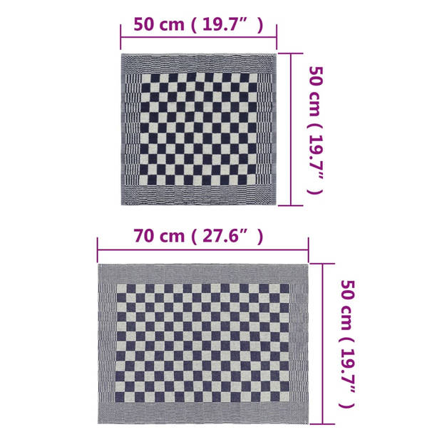 vidaXL 50-delige Keukendoekenset katoen blauw en wit