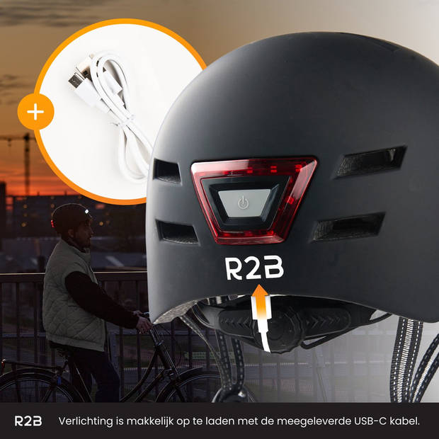 R2B® Fietshelm voor volwassenen met LED-verlichting - Maat L - 58-61 cm - Fiets helm voor dames en heren
