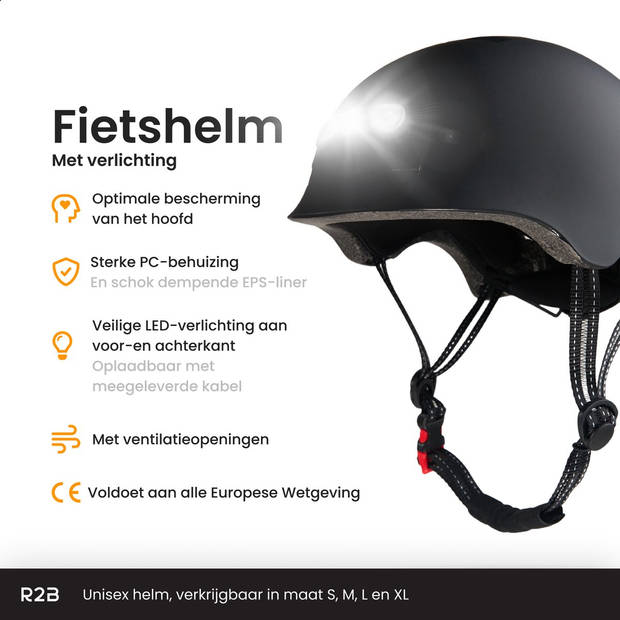 R2B® Fietshelm voor volwassenen met LED-verlichting - Maat XL - 61-64 cm - Fiets helm voor dames en heren
