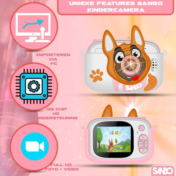 Sanbo Kindercamera - Roze - Fototoestel - Kinderen - Speelcamera
