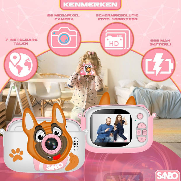 Sanbo Kindercamera - Roze - Fototoestel - Kinderen - Speelcamera