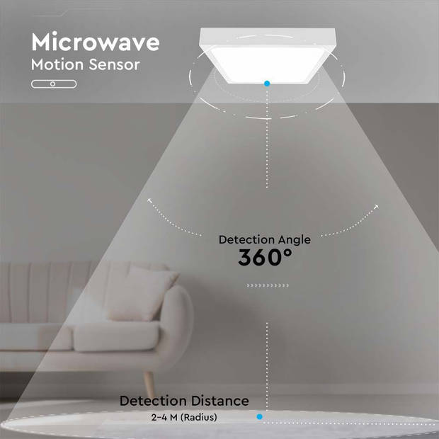 V-Tac VT-8618S LED Plafondlamp met bewegingssensor - 18W - Wit -