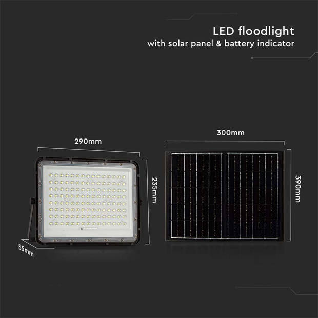 V-TAC VT-180W Zwarte Solar schijnwerpers - 15W - IP65 - 1800 Lumen - 6400K