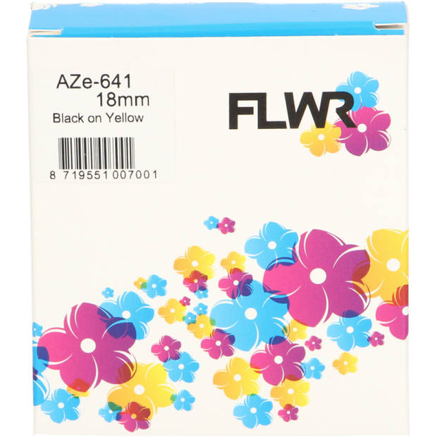 FLWR Brother TZE-641 zwart op geel breedte 18 mm labels