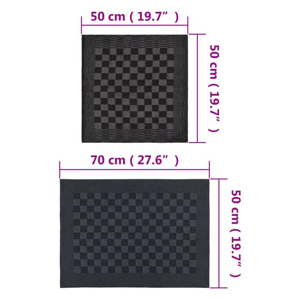 vidaXL 50-delige Keukendoekenset katoen zwart en grijs