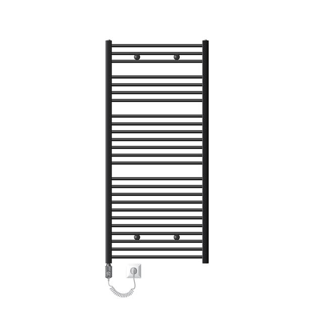 Elektrische badkamerradiator met verwarmingselement 900W 750x1500 mm antraciet recht met zijaansluiting &