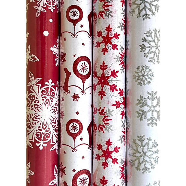 Assortiment Luxe Kerst Inpakpapier Cadeaupapier Met Foliedruk En Glitter - 150 x 70 cm - 3 Rollen