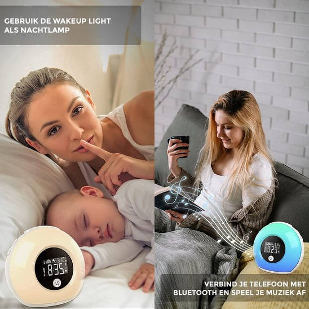 Nince Wake up Light van Hoge Kwaliteit - Wake up Light Met Bluetooth - Digitale Wekker met Nachtlampje