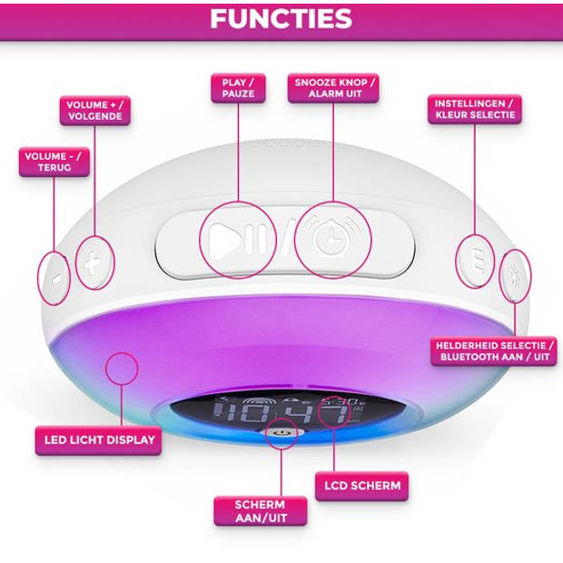 Nince Wake up Light van Hoge Kwaliteit - Wake up Light Met Bluetooth - Digitale Wekker met Nachtlampje