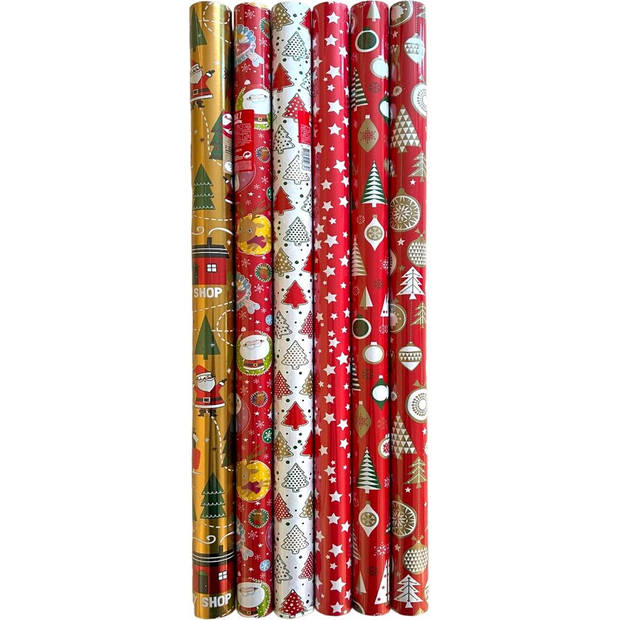 Kerstmis kerstpapier - cadeaupapier - inpakpapier voor kerstmis - K621 - XXL 8 meter x 70 cm - 4 rollen