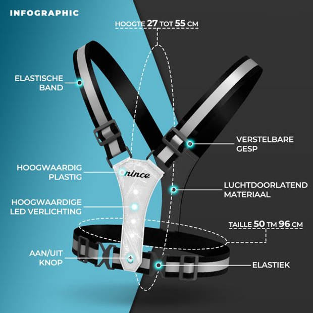 Nince Hardloop Verlichting Van Hoge Kwaliteit USB Oplaadbaar Grijs - Hardloopvest Grijs - Reflecterend vest