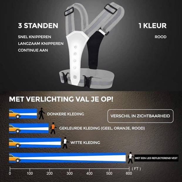 Nince Hardloop Verlichting Van Hoge Kwaliteit USB Oplaadbaar Grijs - Hardloopvest Grijs - Reflecterend vest