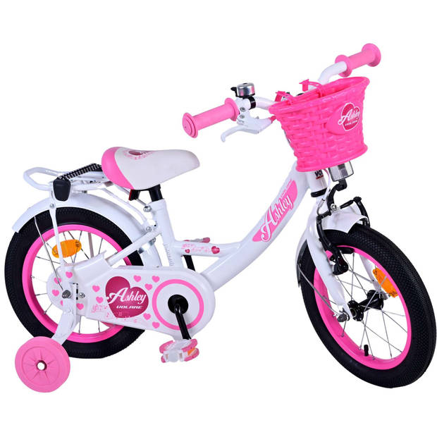 Volare Meisjesfiets Ashley 14 Inch 22,5 cm Meisjes Terugtraprem Wit/Roze