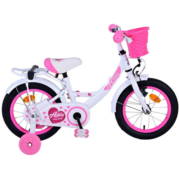 Volare Meisjesfiets Ashley 14 Inch 22,5 cm Meisjes Terugtraprem Wit/Roze